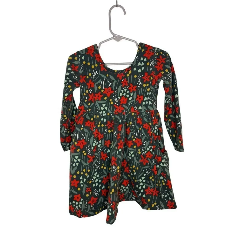 Hanna Andersson Long Sleeve Skater Dress Christmas Floral Print Size 3T